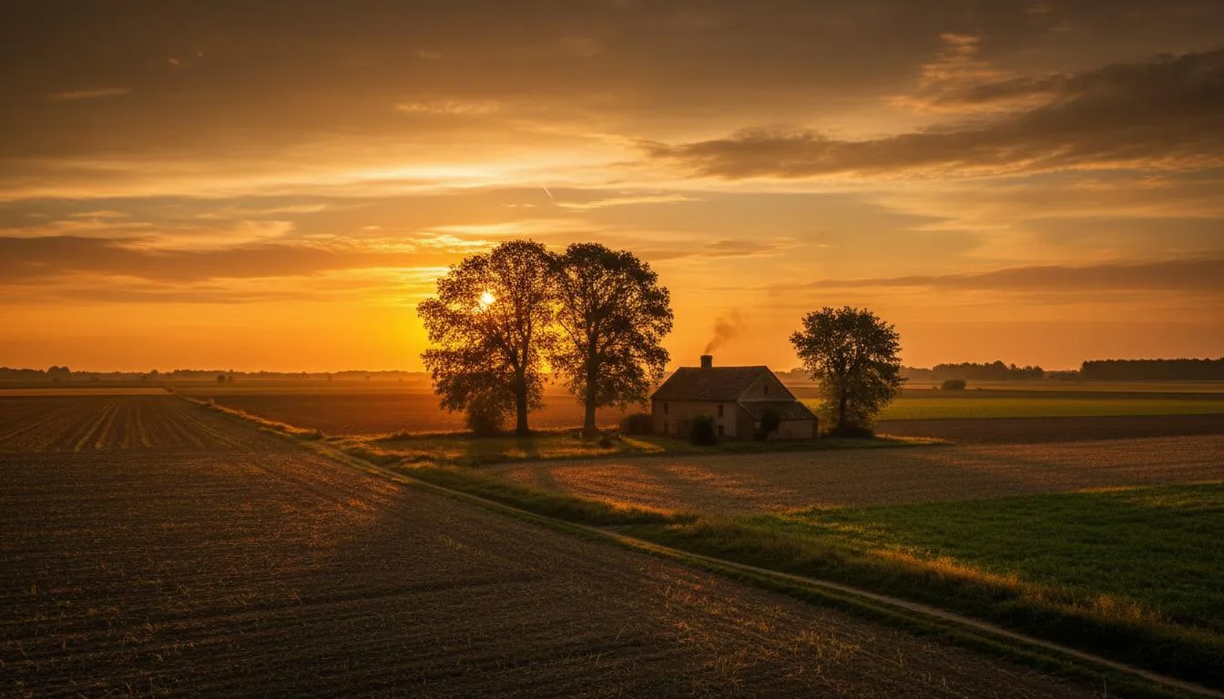Farm fields at sunset on the Rich Apple Agrotech website